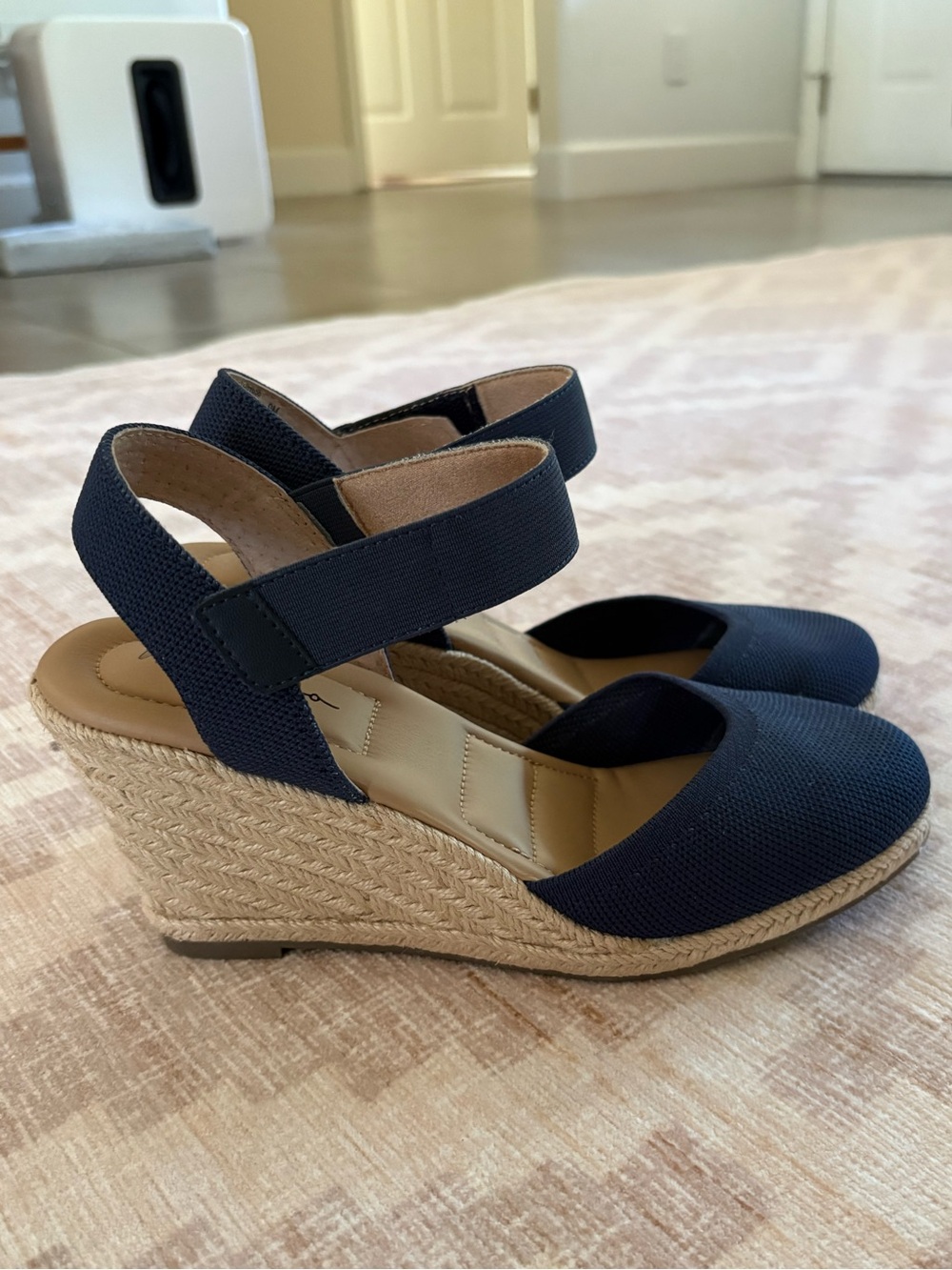 Me Too Navy Espadrille Wedge Sandals with Ankle Strap